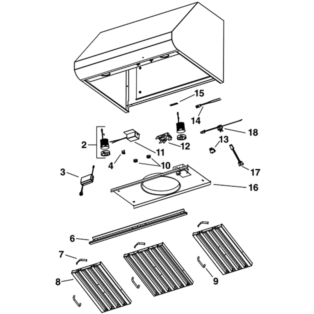 Part List Diagram and Parts List for E60E36SSLC  Broan Range Hood