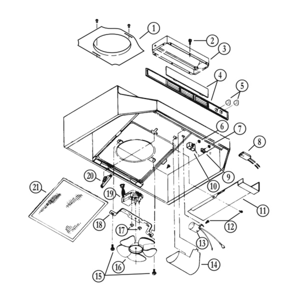 Part List Diagram and Parts List for BU330WH  Broan Range Hood