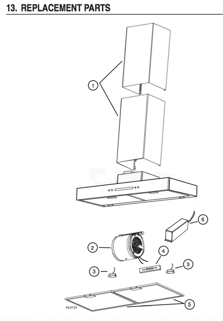 Part List Diagram and Parts List for VJ70524SS  Broan Range Hood