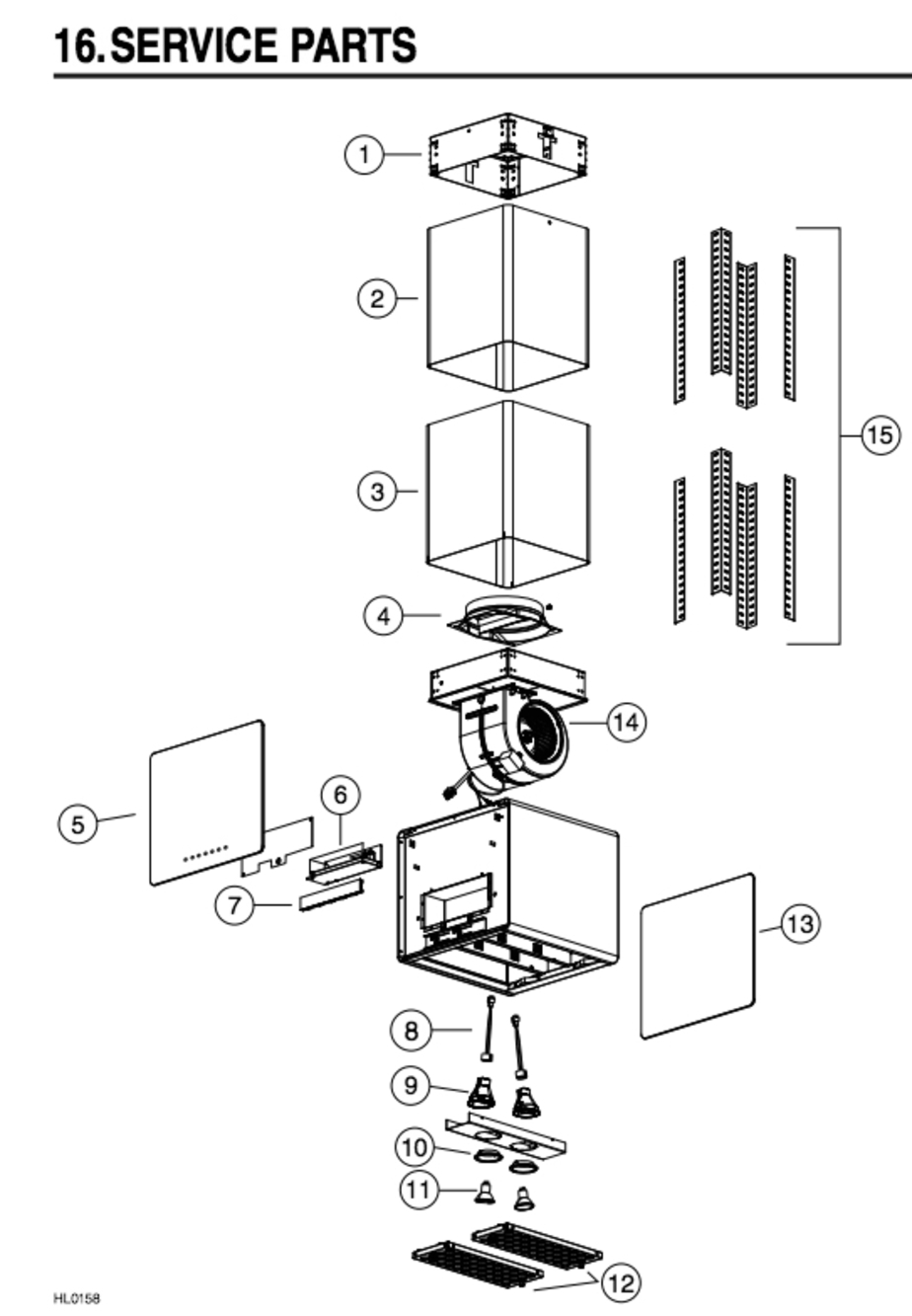 Part List Diagram and Parts List for CIC700I16WH  Broan Range Hood