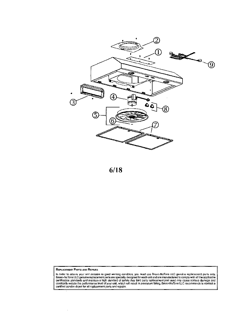 Range hood Diagram and Parts List for BCSD136WW  Broan Range Hood