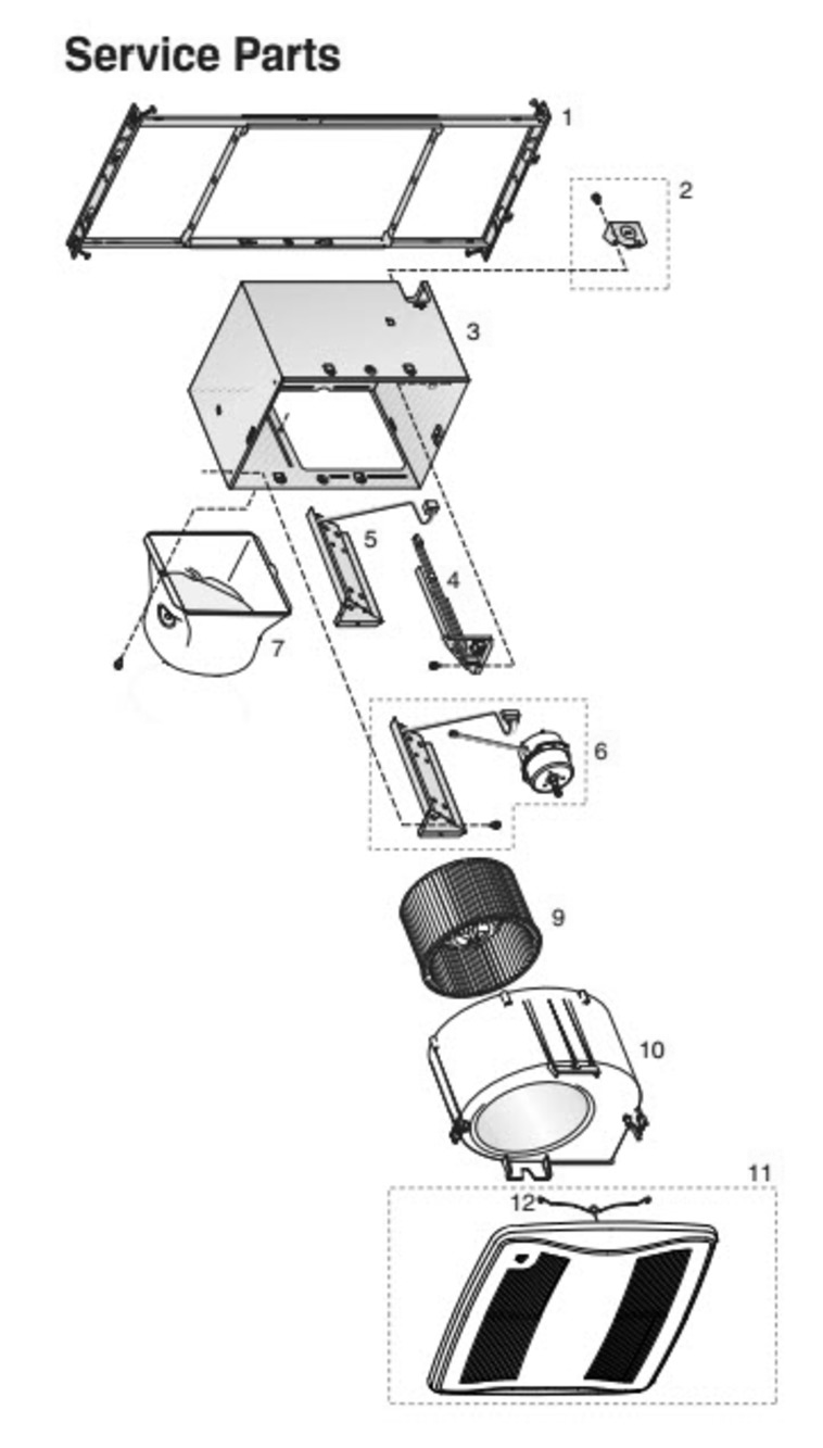 Part List Diagram and Parts List for XN110HC  Broan Bath & Ventilation Fan