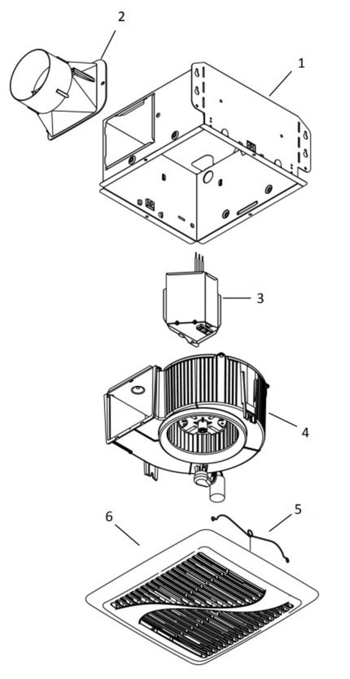 Part List Diagram and Parts List for AERN110C  Broan Bath & Ventilation Fan