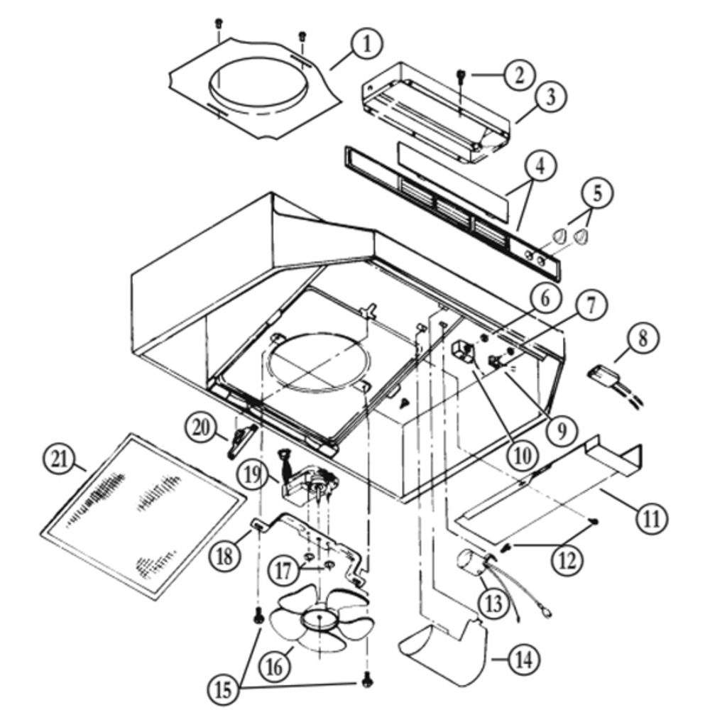 Part List Diagram and Parts List for NU330BL  Broan Range Hood