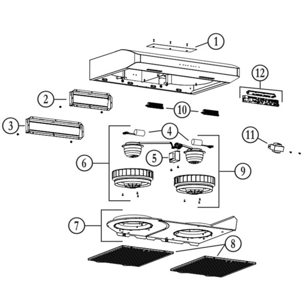 Part List Diagram and Parts List for ERLE136BLS  Broan Range Hood