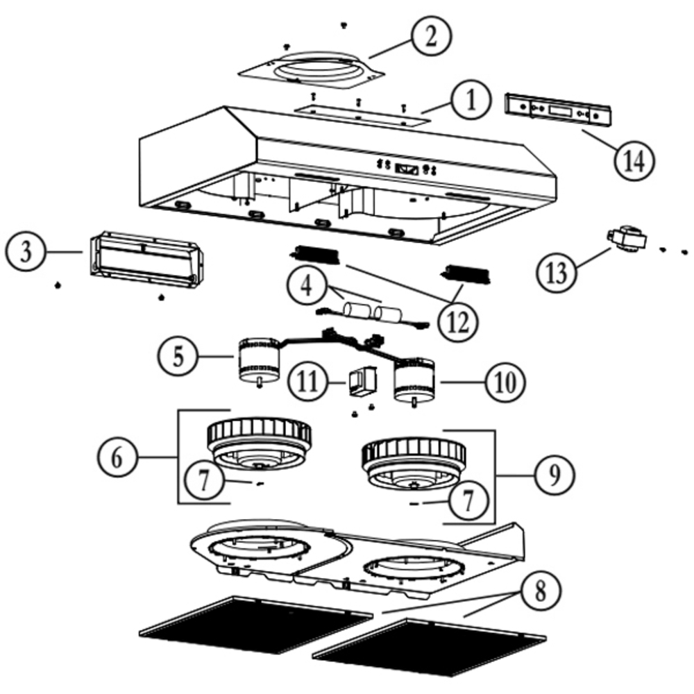 Part List Diagram and Parts List for NCDJ130WH  Broan Range Hood