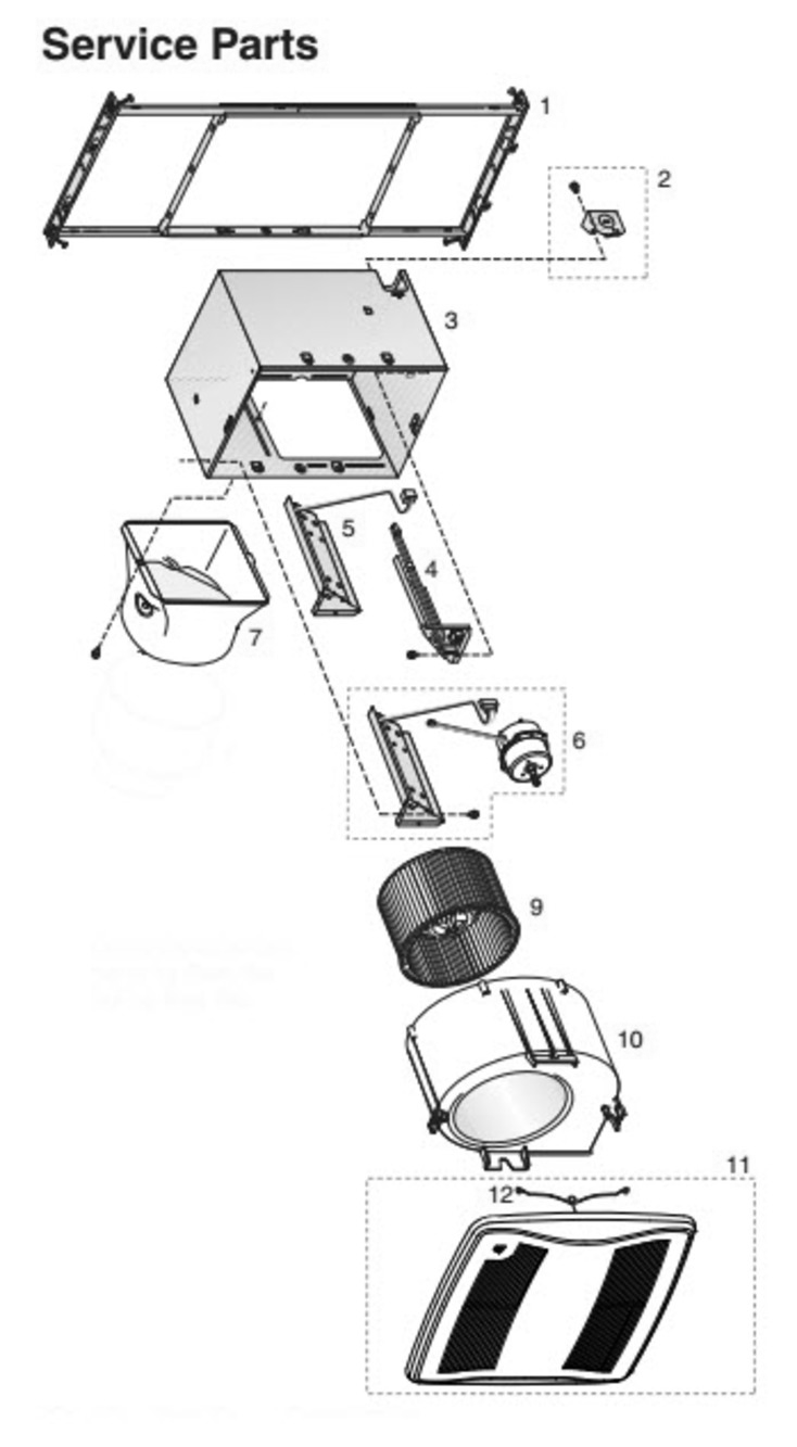 Part List Diagram and Parts List for ZN110HC  Broan Bath & Ventilation Fan