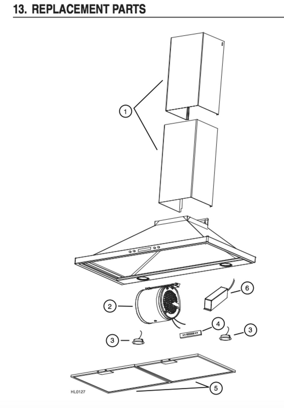 Part List Diagram and Parts List for VJ504302SS  Broan Range Hood