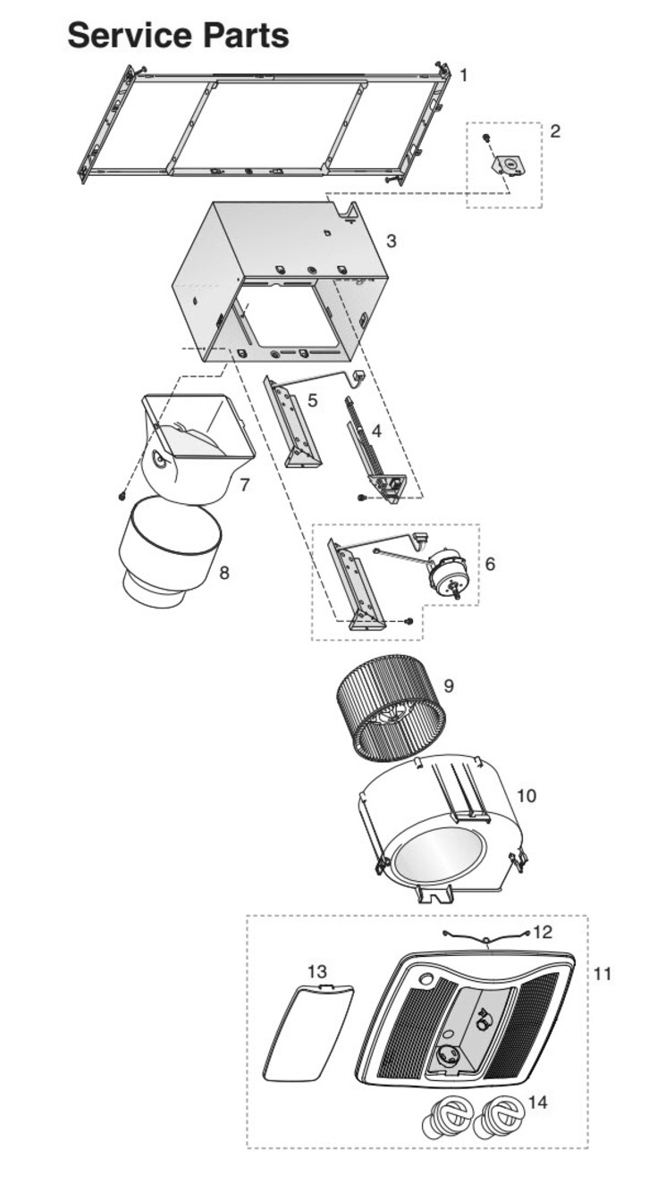 Part List Diagram and Parts List for ZB90MLC  Broan Bath & Ventilation Fan