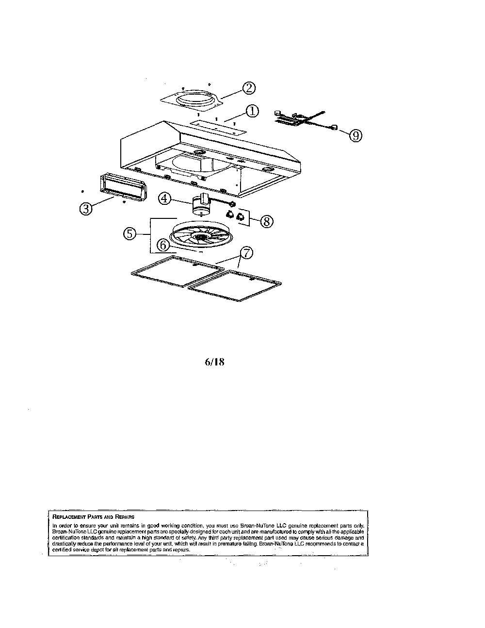 Range hood Diagram and Parts List for BCSD142BL  Broan Range Hood