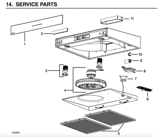 Part List Diagram and Parts List for IU600ES30BL  Broan Range Hood