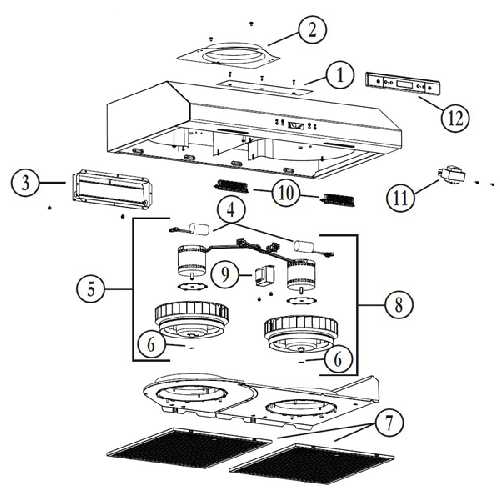Diagram Diagram and Parts List for BCDJ130SS  Broan Range Hood