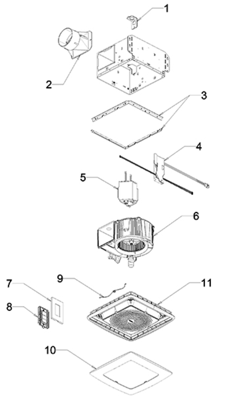 Part List Diagram and Parts List for AERN110RGBLC  Broan Bath & Ventilation Fan