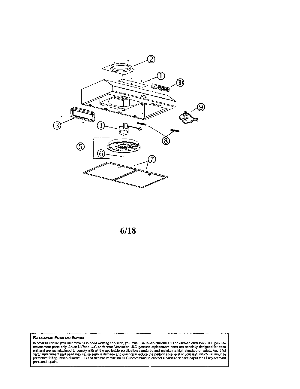 Range hood Diagram and Parts List for BCDF130BS  Broan Range Hood