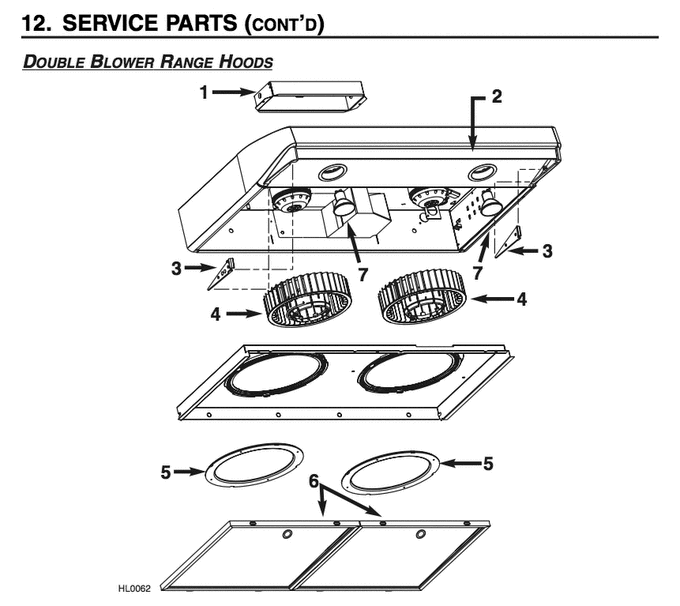 Part List Diagram and Parts List for V40E30BL  Broan Range Hood