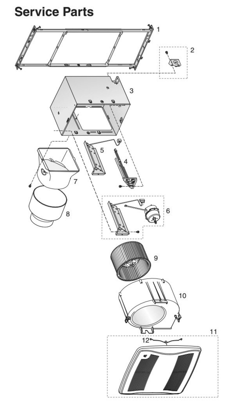 Part List Diagram and Parts List for XB90HC  Broan Bath & Ventilation Fan