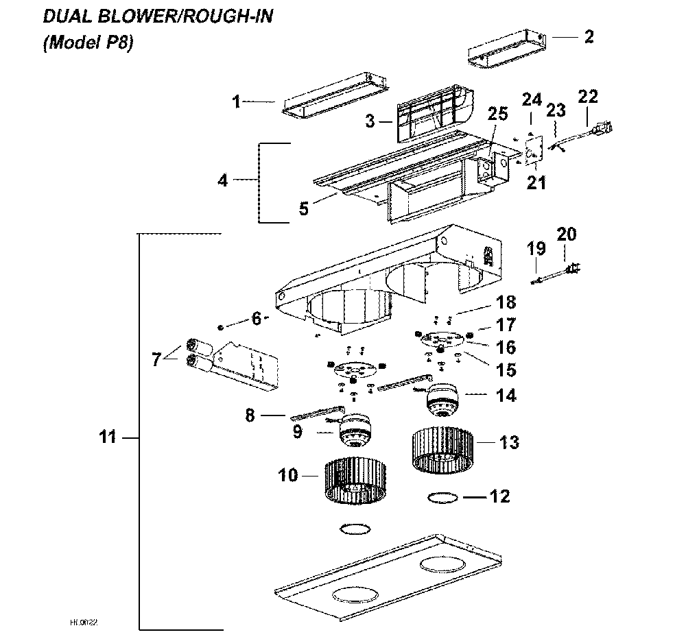 Blower p8 Diagram and Parts List for K210A36SS  Broan Range Hood