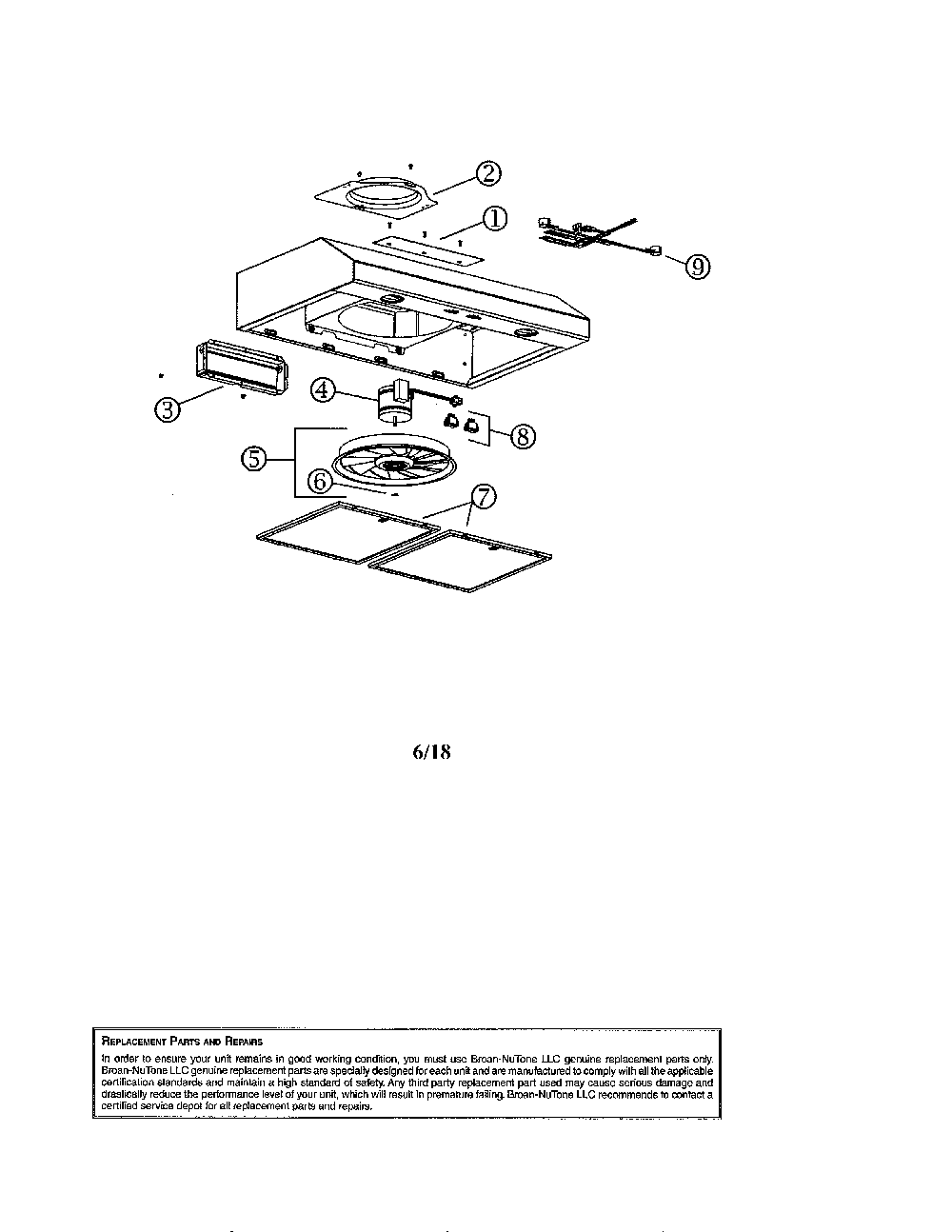 Range hood Diagram and Parts List for BCSD130WW  Broan Range Hood