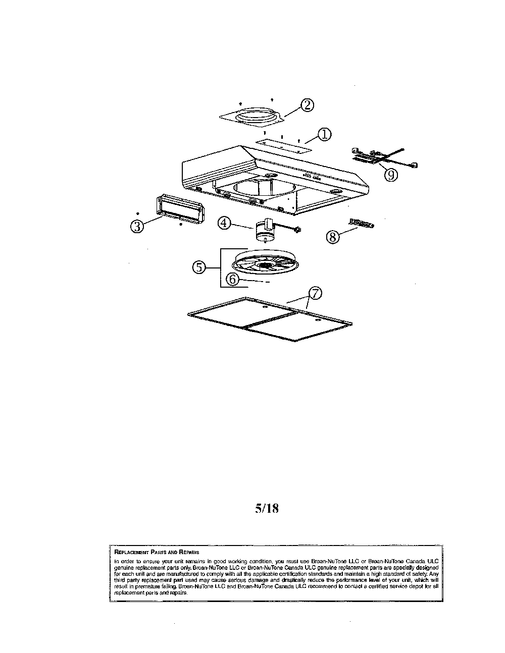 Range hood Diagram and Parts List for BKSH130WW  Broan Range Hood