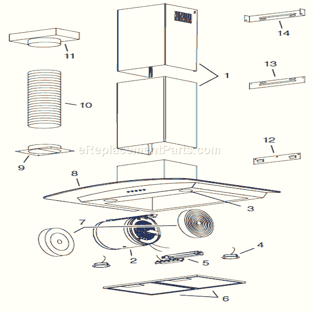 Page A Diagram and Parts List for B57000  Broan Range Hood