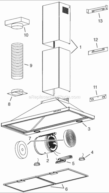 Page A Diagram and Parts List for B5830SS  Broan Range Hood