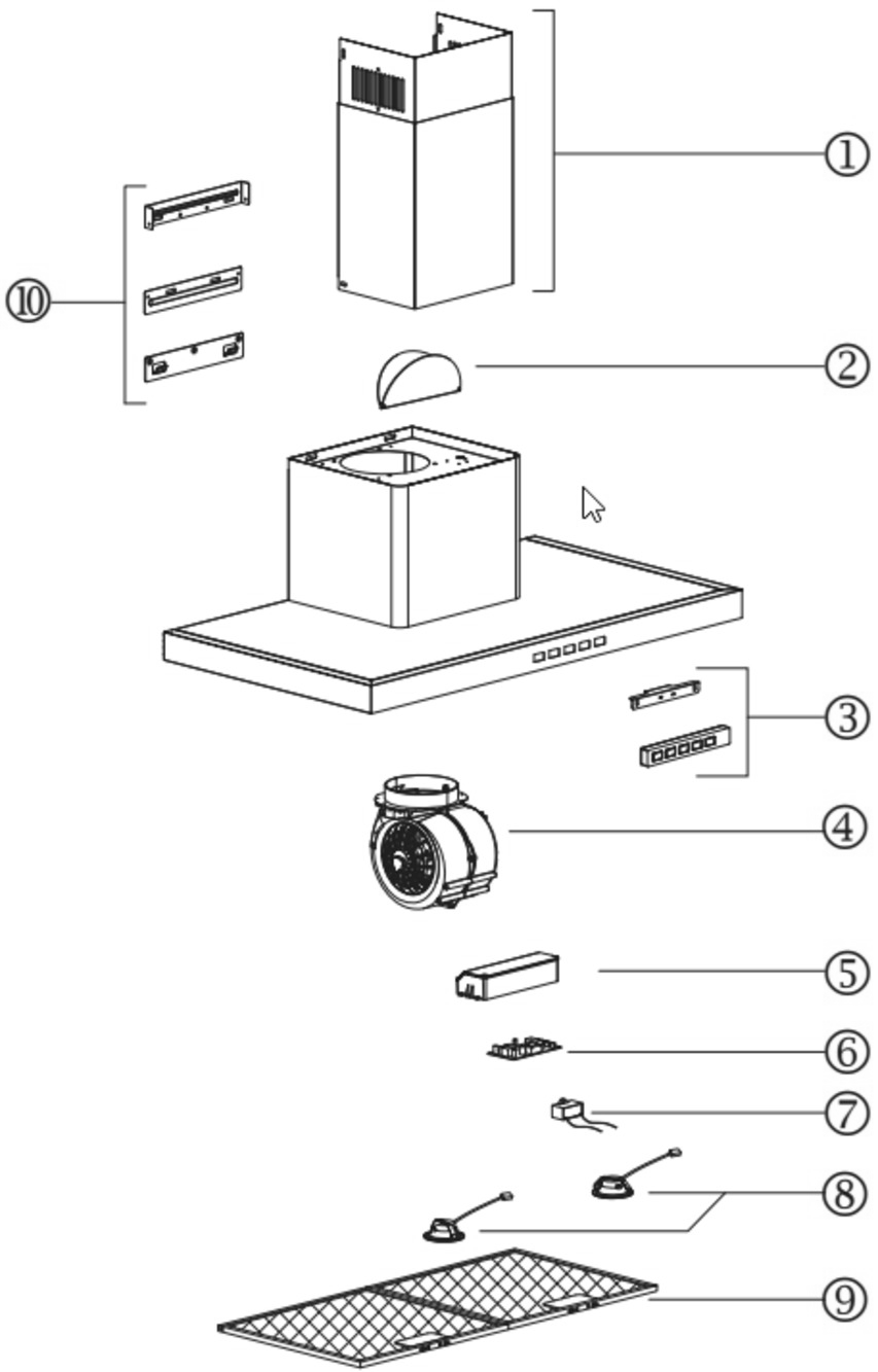 Part List Diagram and Parts List for BWT1304SS  Broan Range Hood