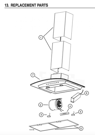 Part List Diagram and Parts List for VJ603302SS  Broan Range Hood