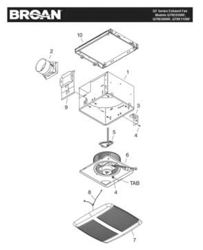 Part List Diagram and Parts List for QTRE110RF  Broan Bath & Ventilation Fan