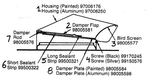 Venting Assembly Diagram and Parts List for 634  Broan Bath & Ventilation Fan