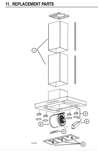 Part List Diagram and Parts List for VJ70636SS  Broan Range Hood