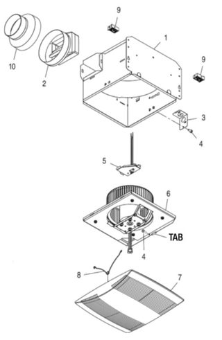 Part Location Diagram of S97019540 Broan Srv Blwr Assy 130-150 Cfm Qt