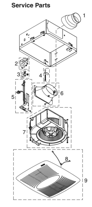 Part List Diagram and Parts List for EZ80C  Broan Bath & Ventilation Fan