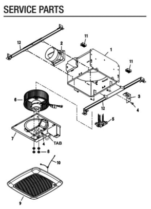 Part List Diagram and Parts List for QTREN100H  Broan Bath & Ventilation Fan