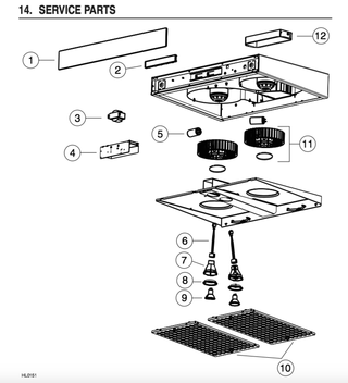 Part List Diagram and Parts List for C70030WH  Broan Range Hood