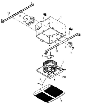Part List Diagram and Parts List for QTRE075C  Broan Bath & Ventilation Fan