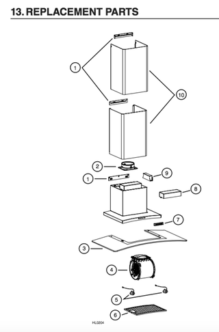Part List Diagram and Parts List for VJ61030SS  Broan Range Hood