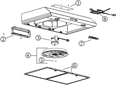Part List Diagram and Parts List for BKSR130WW  Broan Range Hood