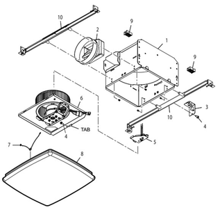 Part List Diagram and Parts List for FQTXE050C  Broan Bath & Ventilation Fan