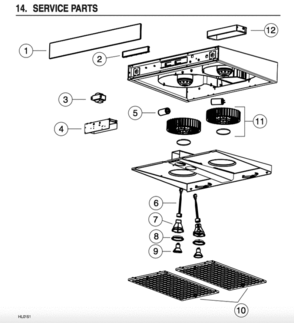 Part Location Diagram of SV08967 Broan Filter Knobs