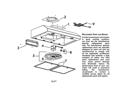 Range Hood Diagram and Parts List for 23351262710  Broan Range Hood