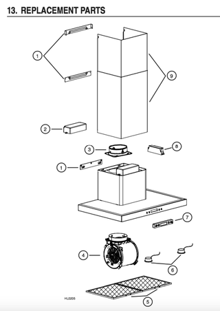 Part List Diagram and Parts List for VJ71030SS  Broan Range Hood