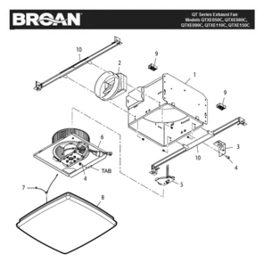 Part List Diagram and Parts List for QTXE080C  Broan Bath & Ventilation Fan