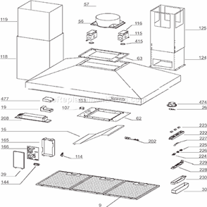 Page A Diagram and Parts List for 637004EX  Broan Range Hood