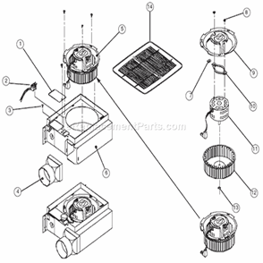 Part Location Diagram of S99140192 Broan Srv Spring, Grille F/j Can Fan