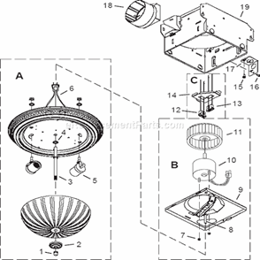 Page A Diagram and Parts List for 742RB  Broan Bath & Ventilation Fan