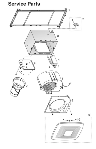Part List Diagram and Parts List for RB110C  Broan Bath & Ventilation Fan