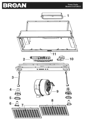 Part List Diagram and Parts List for EC621306SS  Broan Range Hood