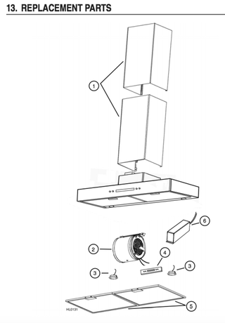 Part List Diagram and Parts List for VJ70524SS  Broan Range Hood