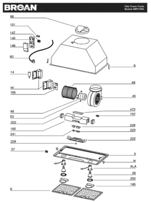 Part List Diagram and Parts List for RMPE17004  Broan Bath & Ventilation Fan