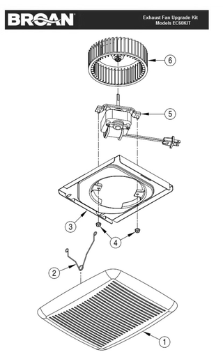 Part List Diagram and Parts List for EC60KIT  Broan Bath & Ventilation Fan